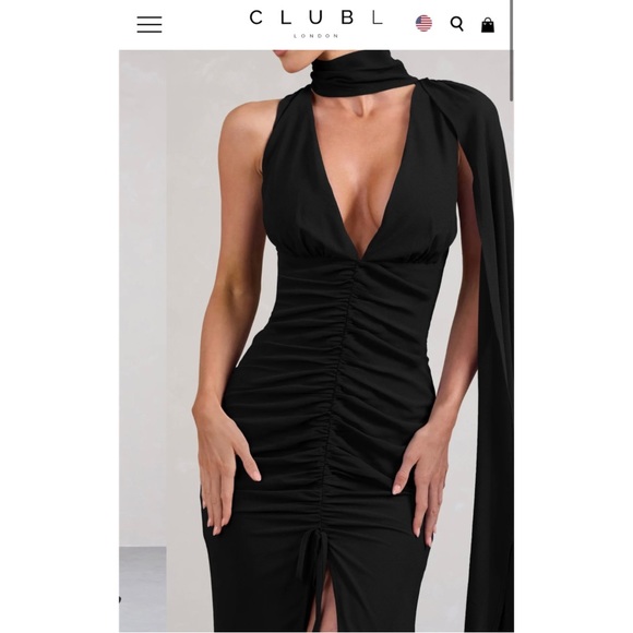 WHIMSICAL
BLACK CHIFFON PLUNGE
FISHTAIL MAXI DRESS WITH
SCARF DESIGN - Picture 3 of 10